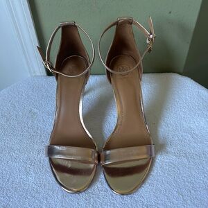 Tory Burch Open Toe Gold Ankle Strap High Heels Sz 10